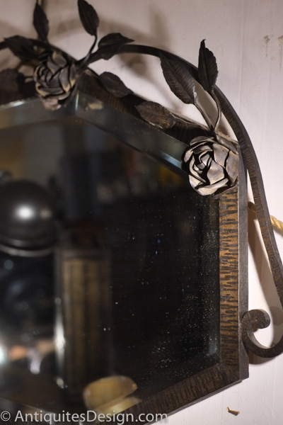 miroir art deco en metal et verre biseaute